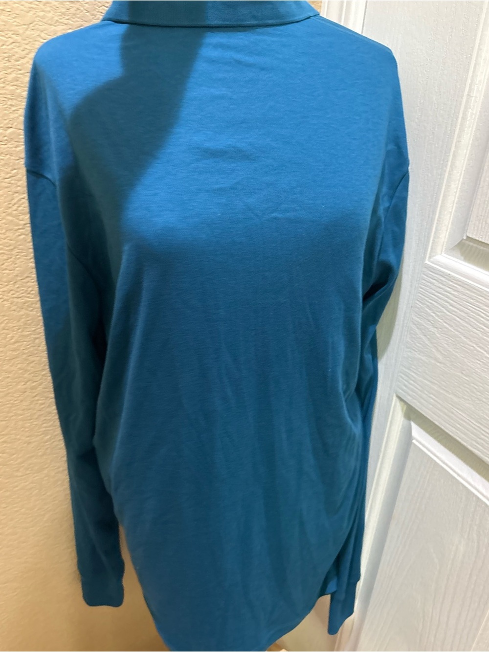 Lands’ End Supima Cotton Long Sleeve Polo Shirt Teal Blue Medium Tall - Picture 5 of 6